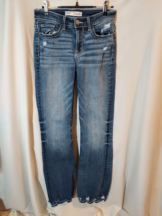 BKE Denim - BKE Stella Slim Fit Scalloped Raw Hem Skinny Jeans Distressed Medium Wash 27